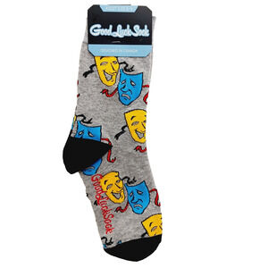 Good Luck Socks Crew Women Boy Comedy Tragedy Masks Greek Theater Blue NWT NEW